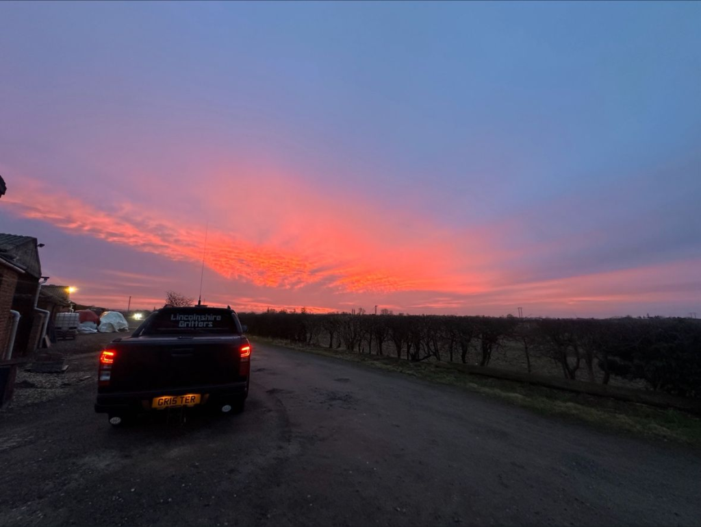 Lincolnshire Gritters Truck With Sunrise In The Background